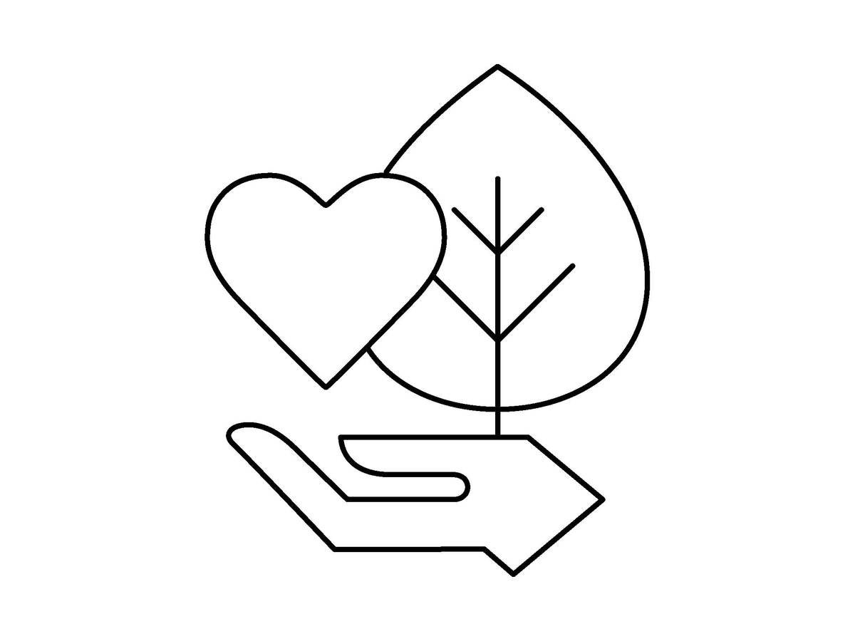 icon image of a hand, a heart and a leaf