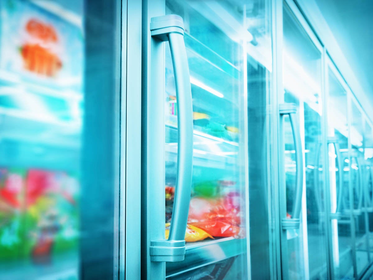 Close up image of products in a supermarket refrigerator