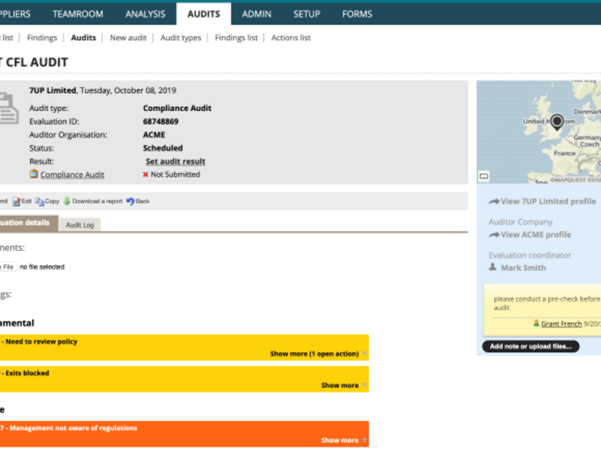 360 supply chain audit screenshot