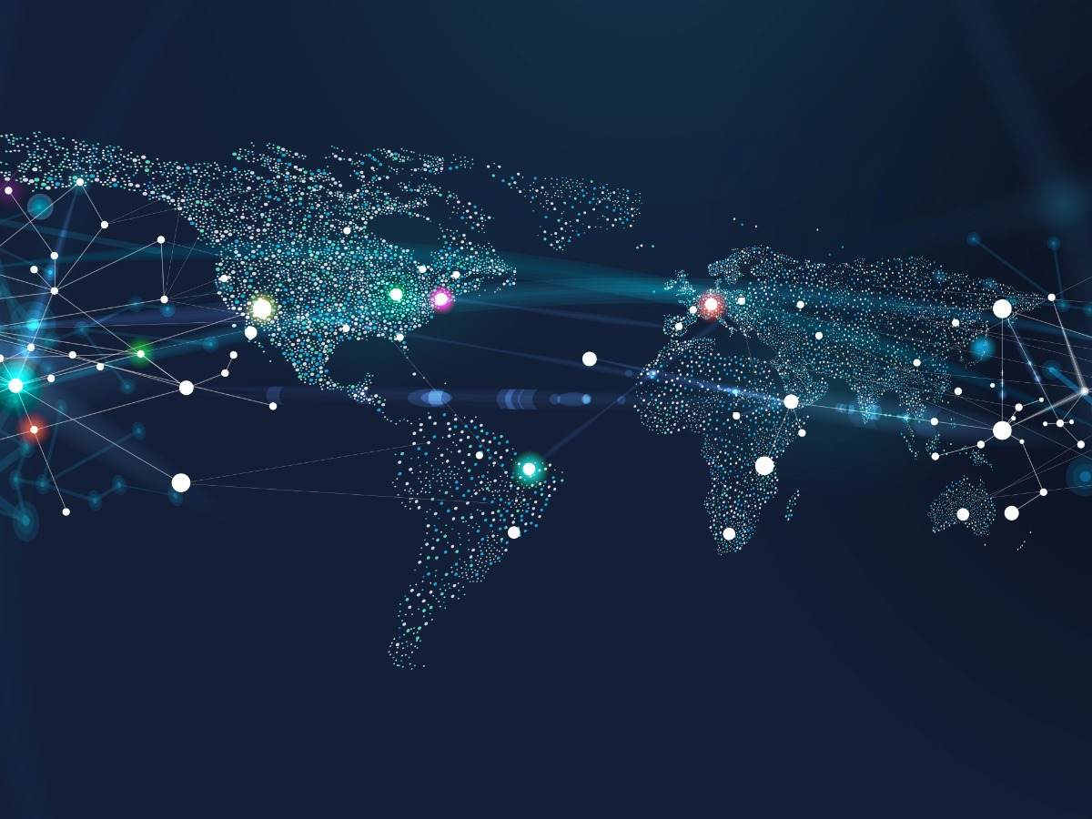 World map with network dots