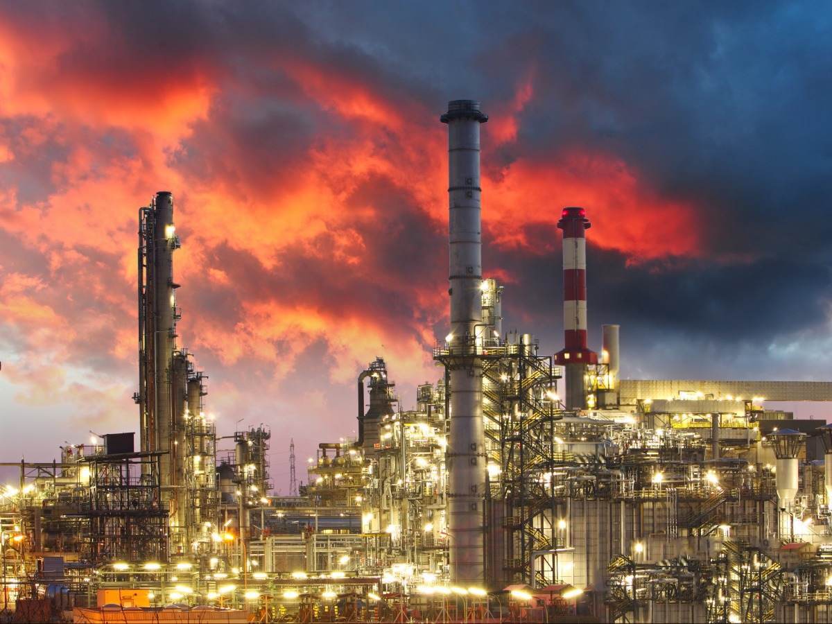 refinery at dusk