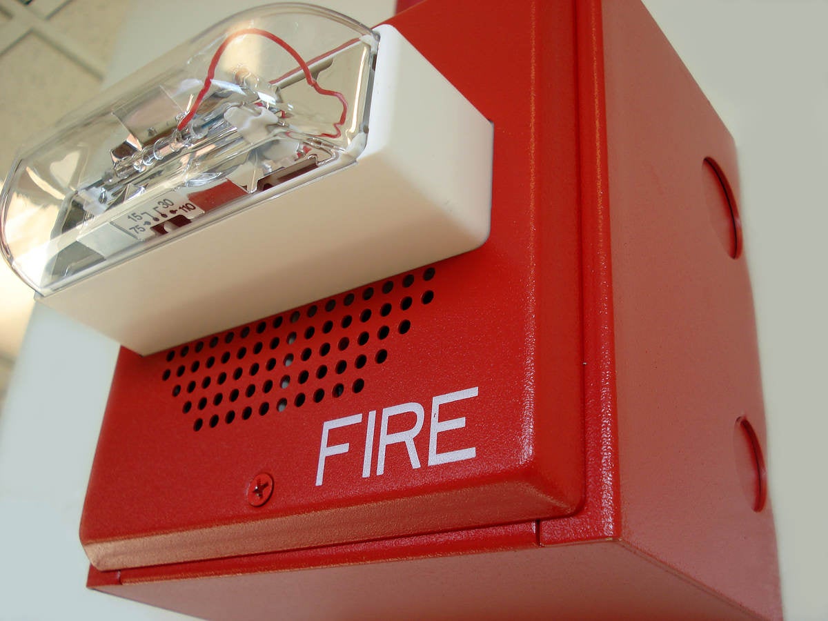 Fire alarm light on wall 