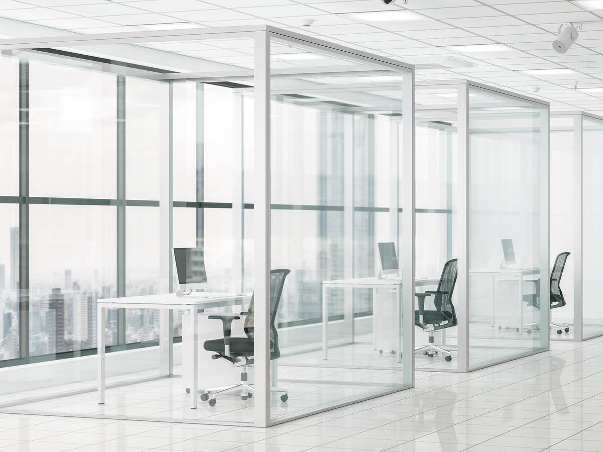 Safe workplace with social distancing cubicles