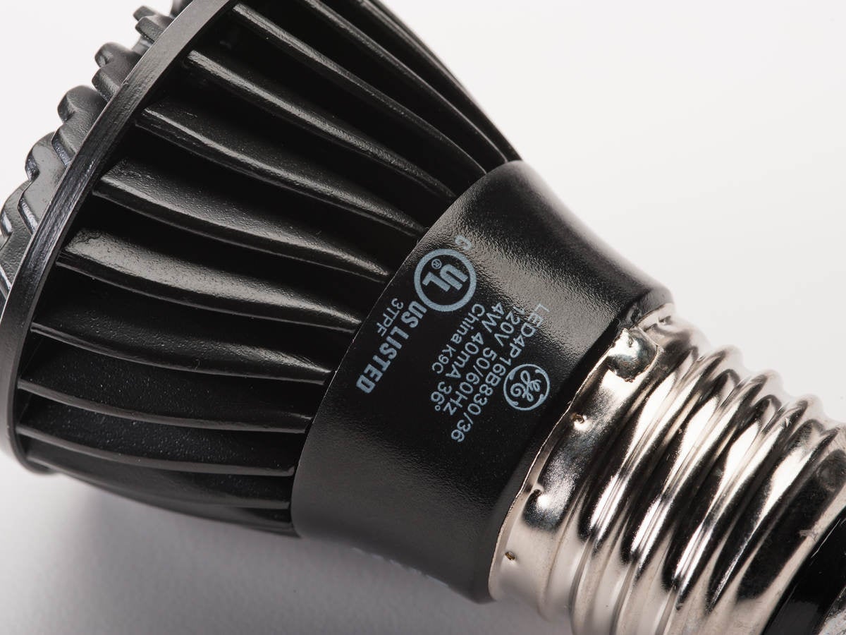 Up close picture of LED light bulb certified by UL