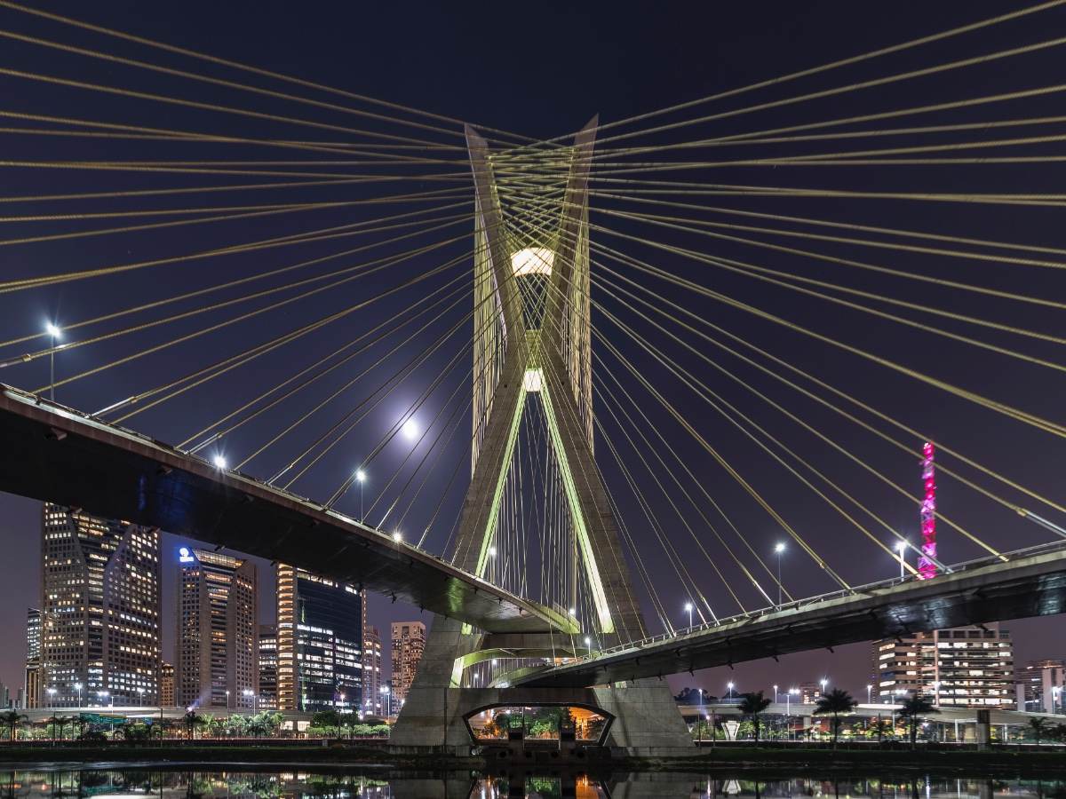 Cable-stayed bridge and cityscape, São Paulo, Brazil