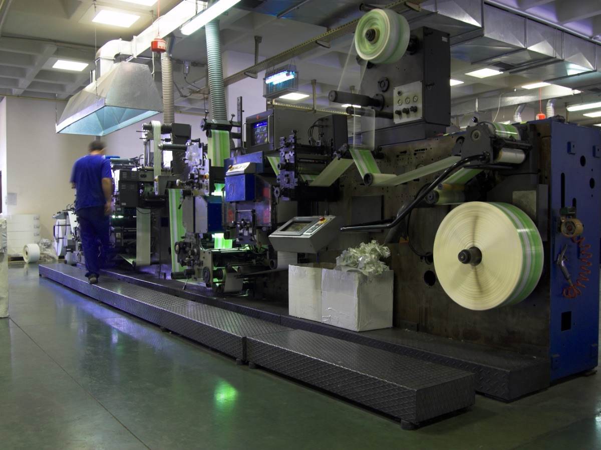 Industrial printer in factory setting