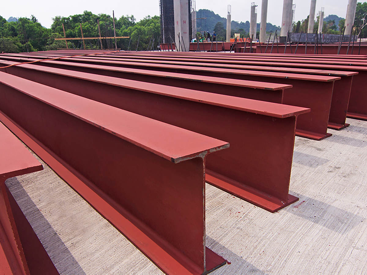Steel girders ready for installation