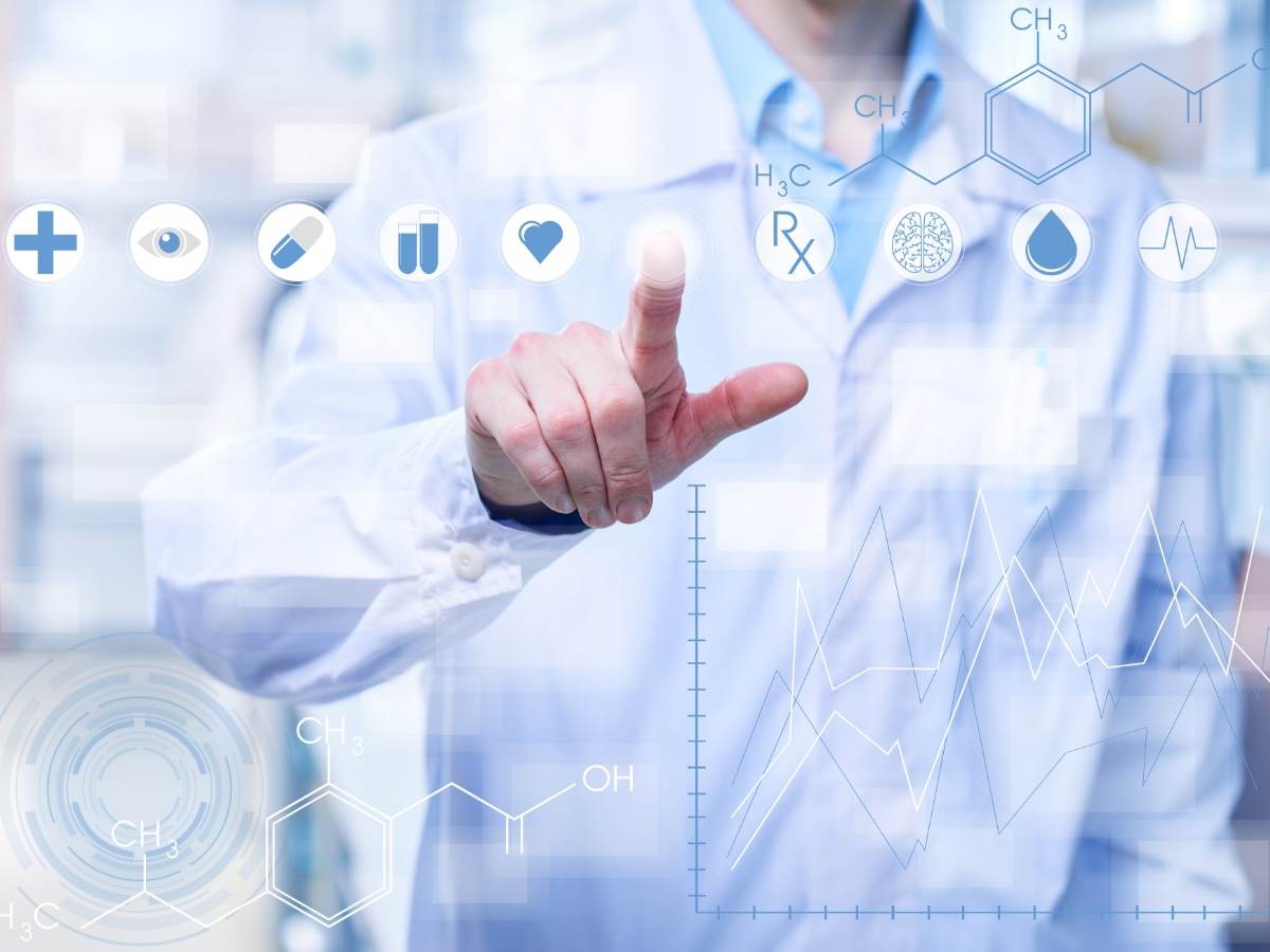 Medical professional using touch screen