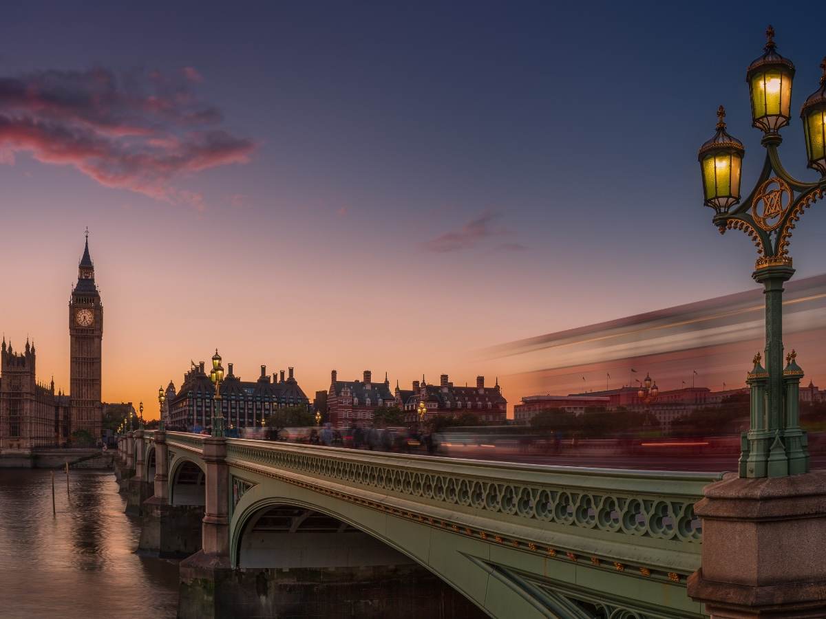 Big Ben and Westminster Bridge in the sunset