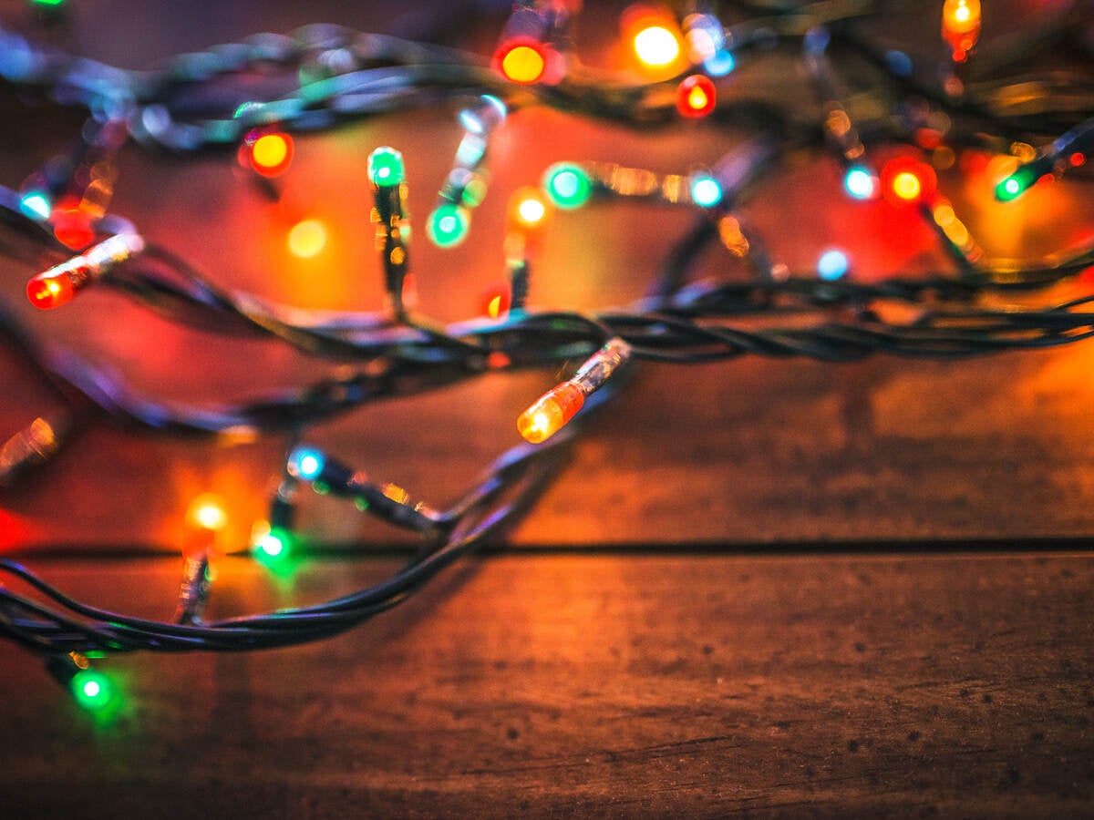 Plank wood with christmas lights