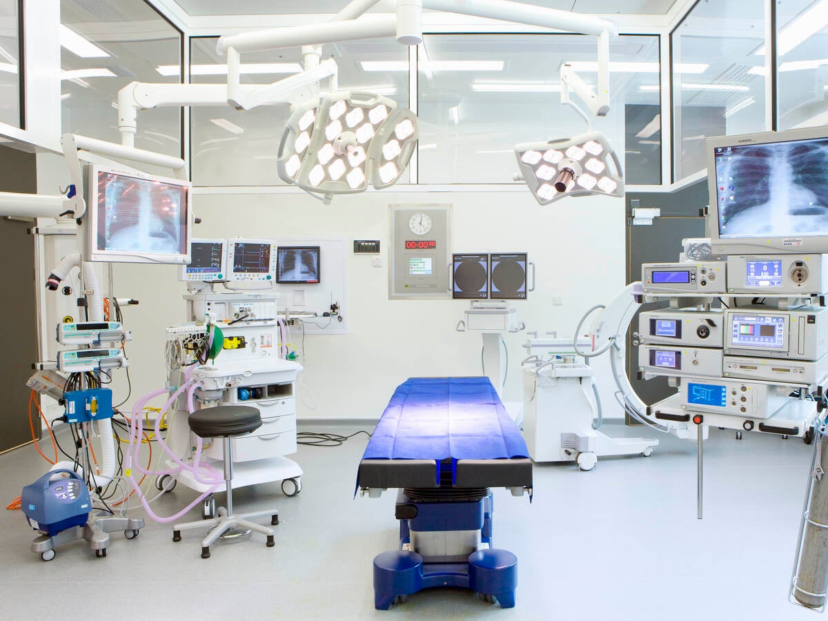 Hospital operating room with monitors and equipment