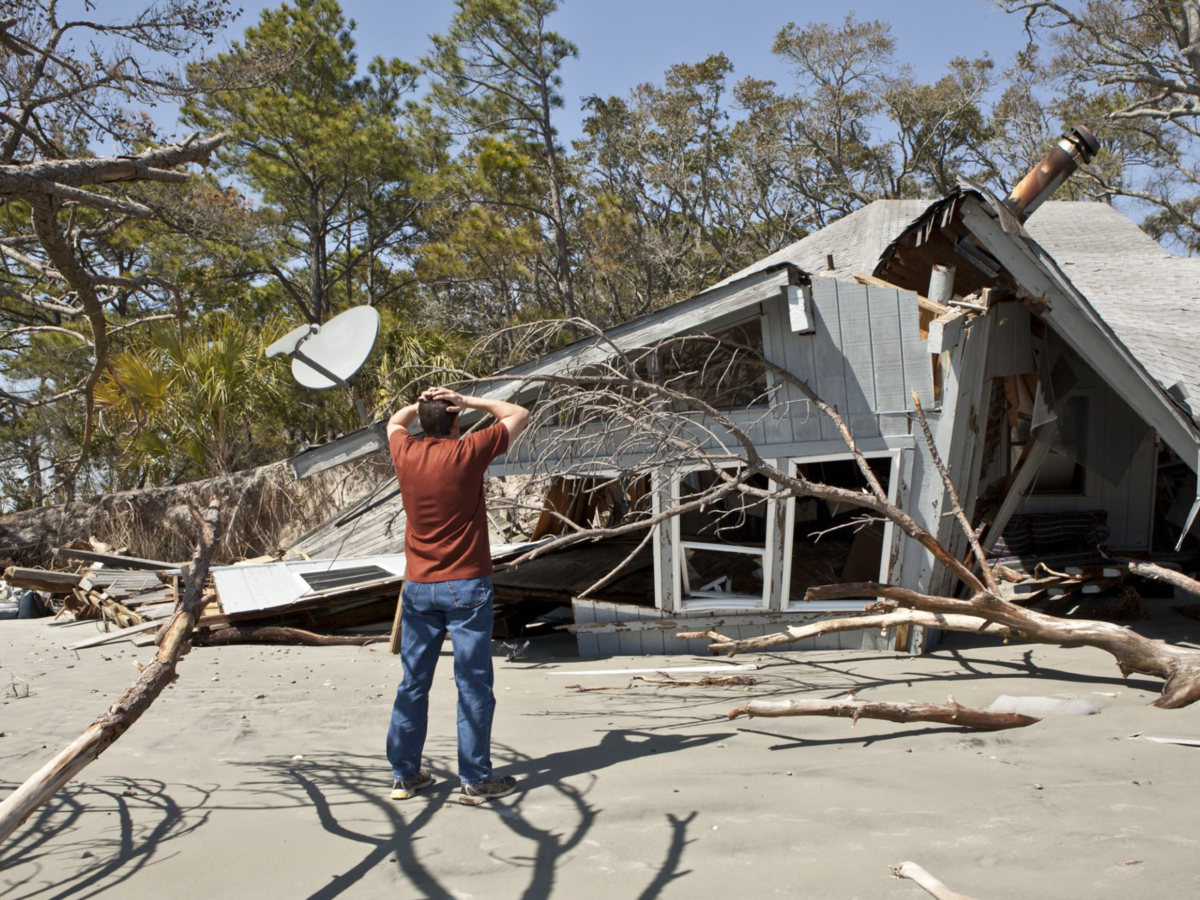Collapsed house after storm
