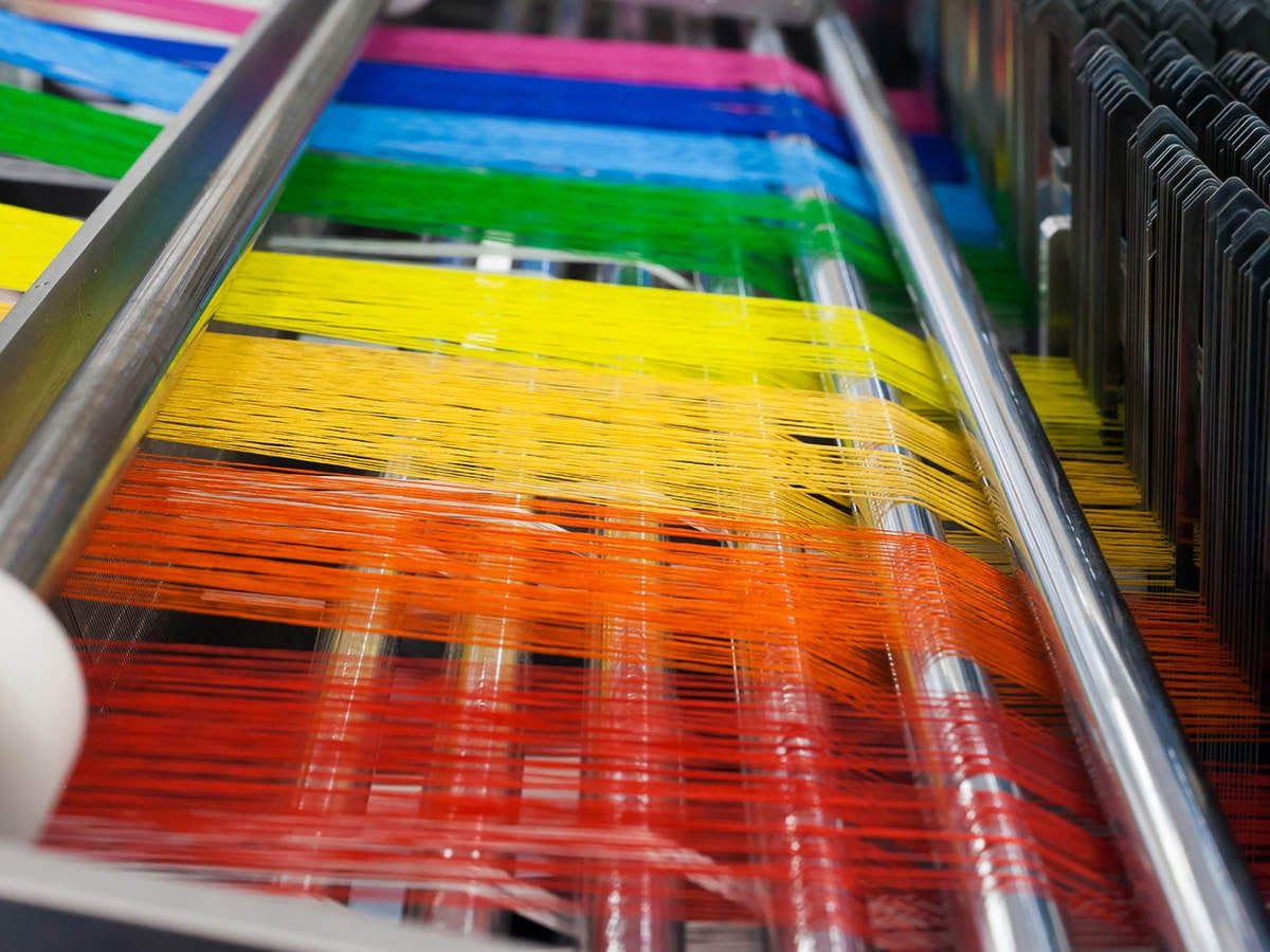 Colored thread in a textile factory