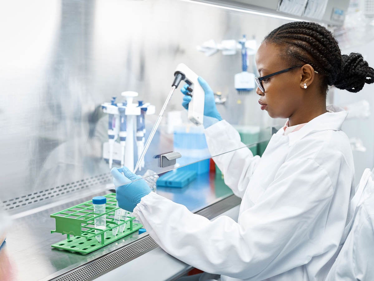Scientist analyzes lab samples