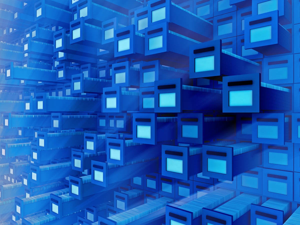Digitally generated picture of multiple file cabinet drawers.