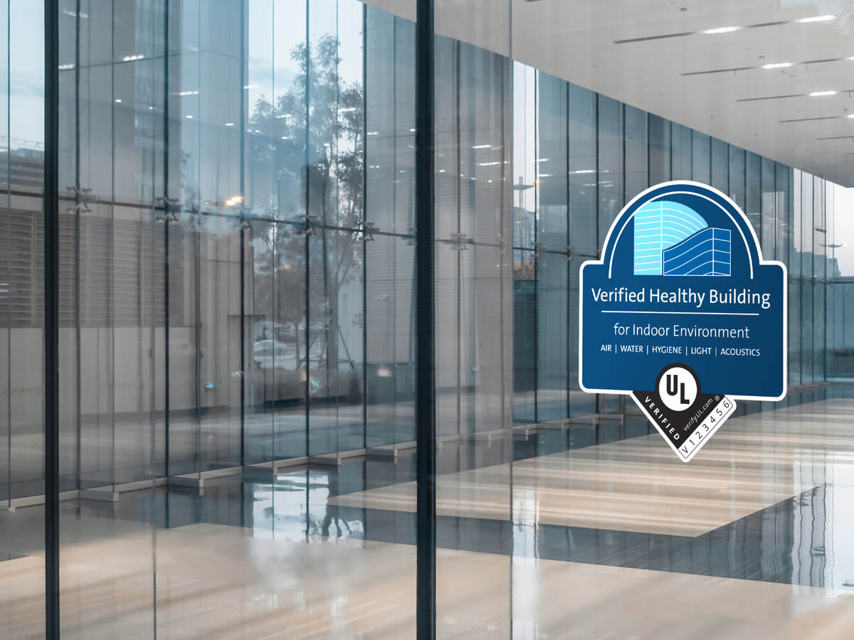Verified Healthy Building Mark on glass door