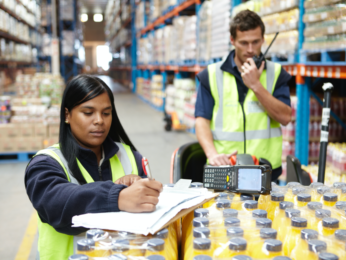 Workers in a food distribution warehouse