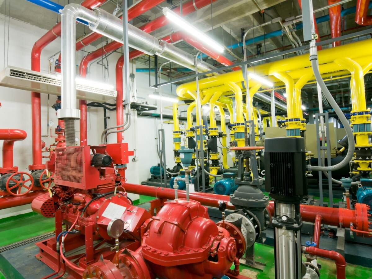 Red and yellow industrial pipes