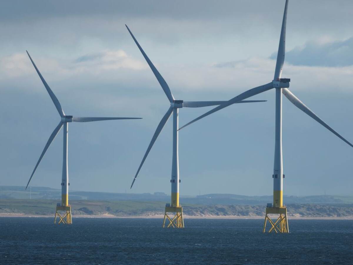 Off shore wind turbines adjacent to Scotland coast