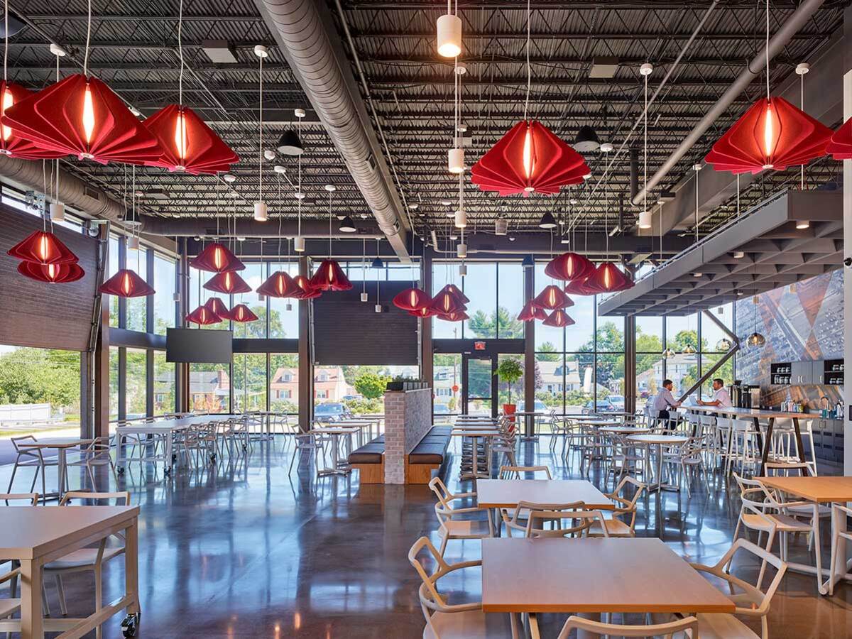 Brixmor cafeteria with modern red lighting