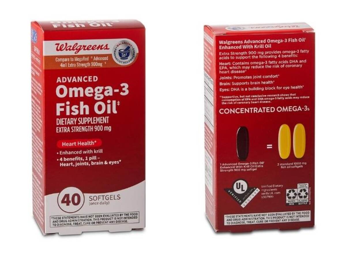 Walgreens Brand Omega-3 Fish Oil Packaging with UL Verified Mark 