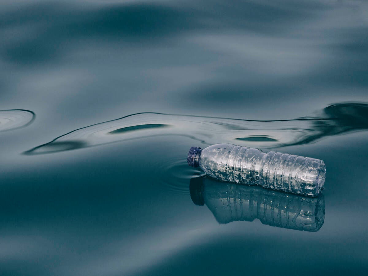 Plastic bottle floating on water