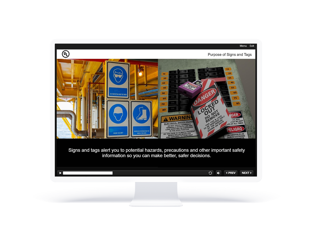 A desktop monitor showing a screenshot of an online safety training course