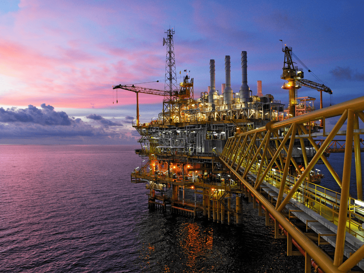 An oil rig in the ocean