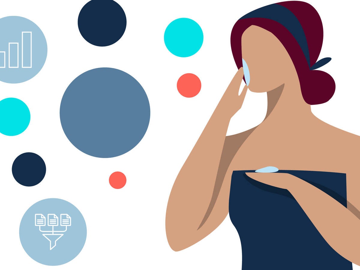 Personal care and cosmetics banner with iconography of a woman applying a skin care product to her face