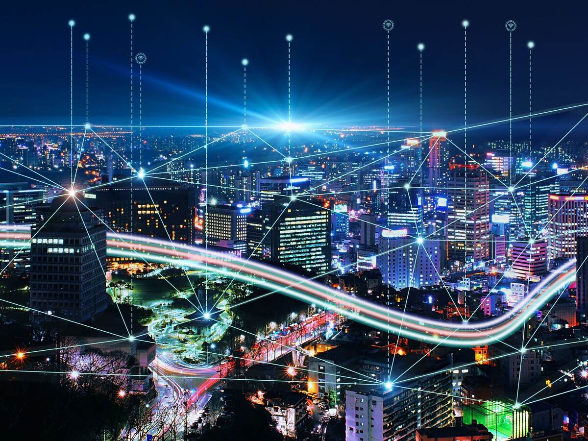 Smart city with wireless connection.