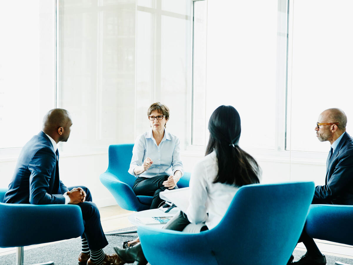 Group of business professionals having a discussion