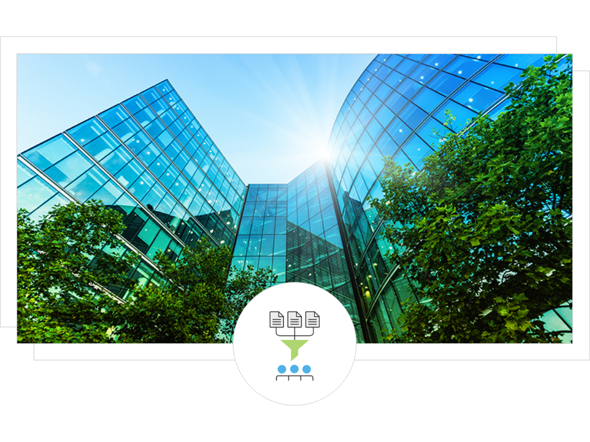 image of blue and green glass buildings