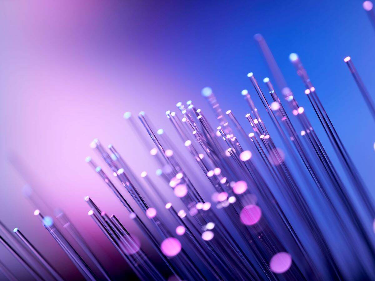 Fiber optics abstract background - Purple Blue Data Internet Technology Cable.