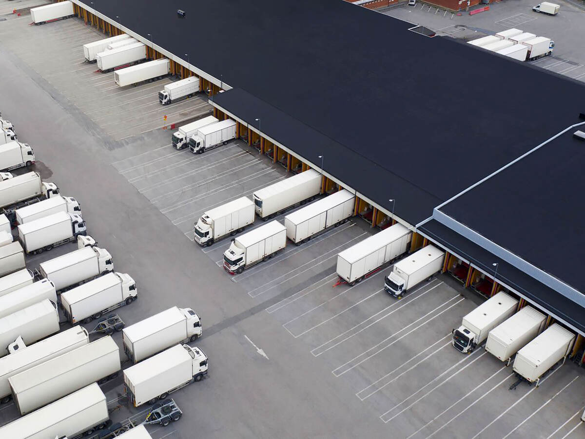 Trucks parked in a parking lot