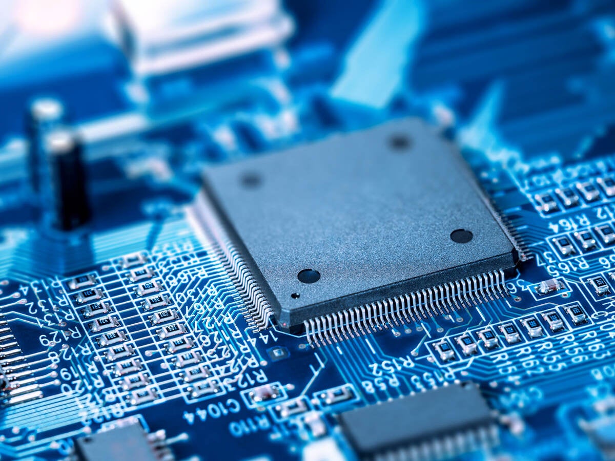 Microprocessor on a blue circuit board