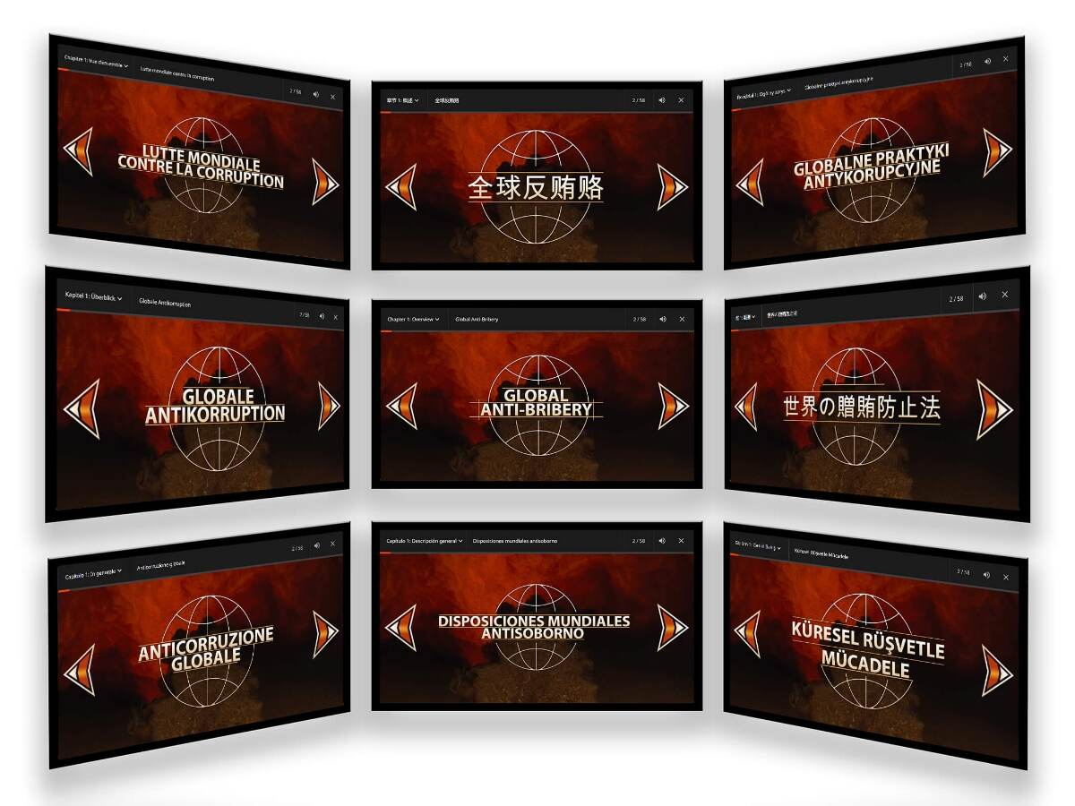 Multiple screens displaying different languages