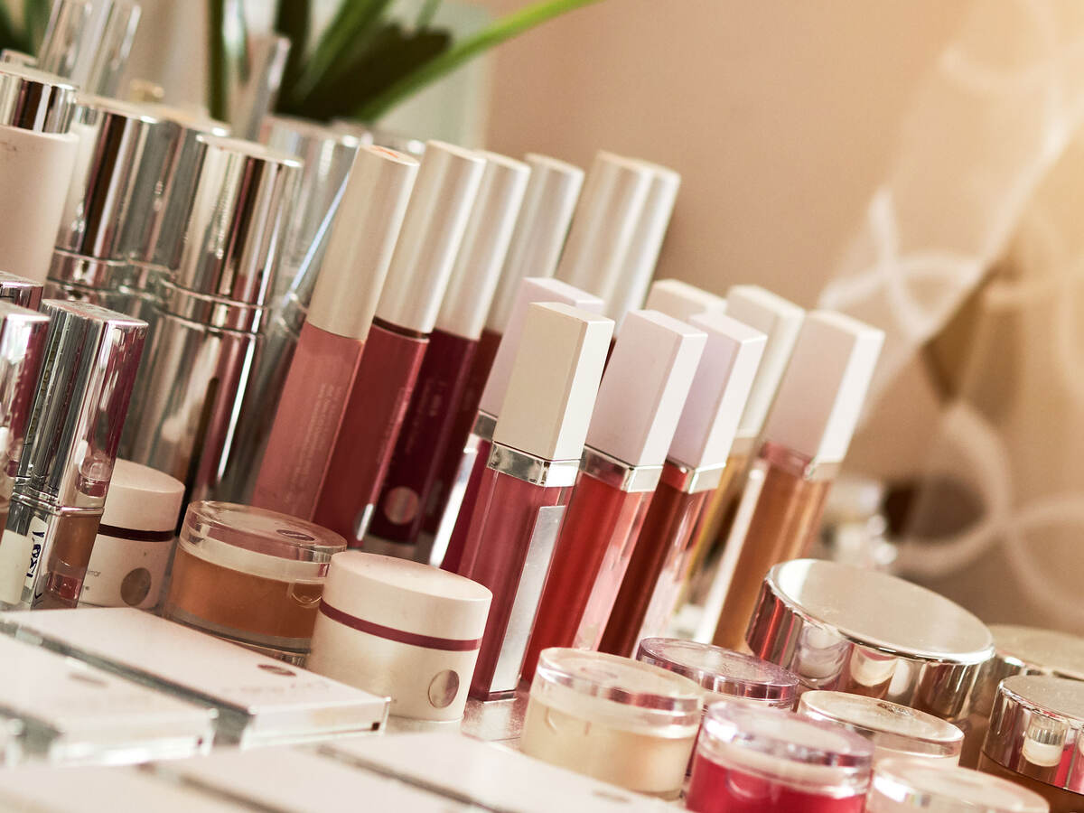 Table with cosmetics products