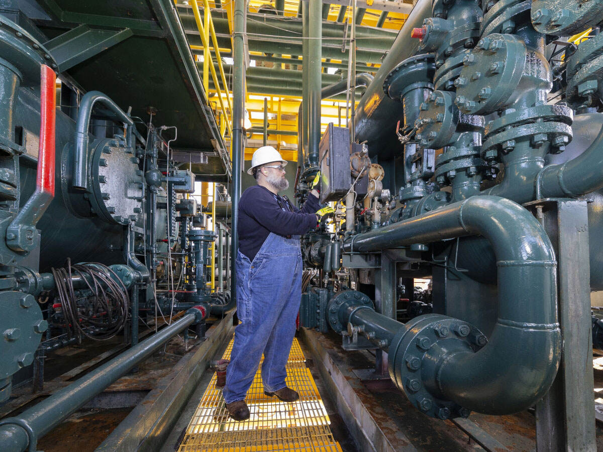 The interior of an oil rig