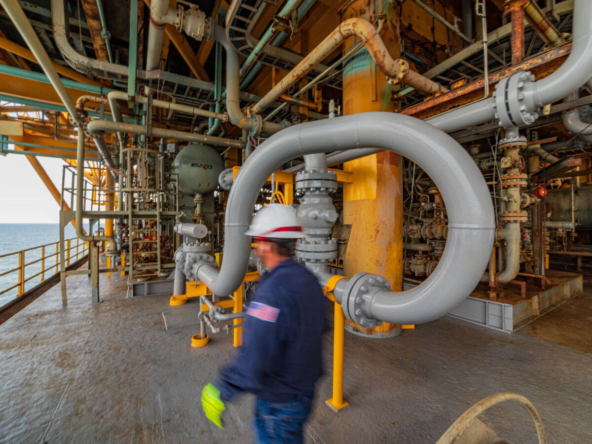The interior of an oil rig
