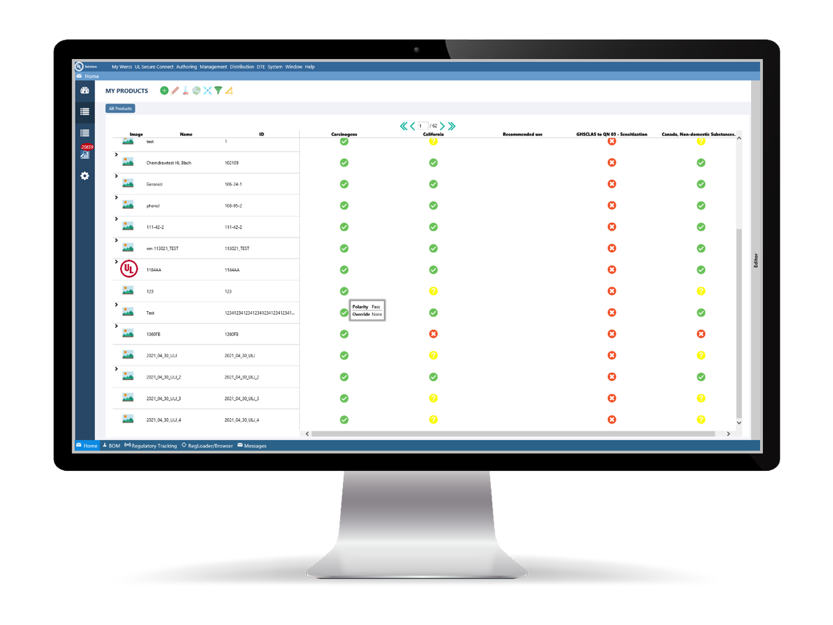 My products dashboard on Wercs software displayed on a monitor