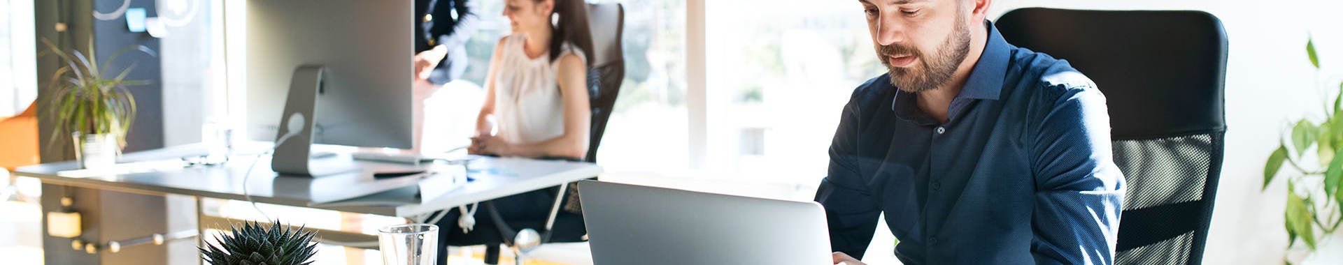 Two people working at on office