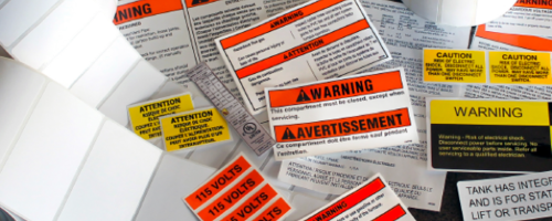 Close up of different types of labels