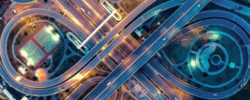 Aerial view street road lights
