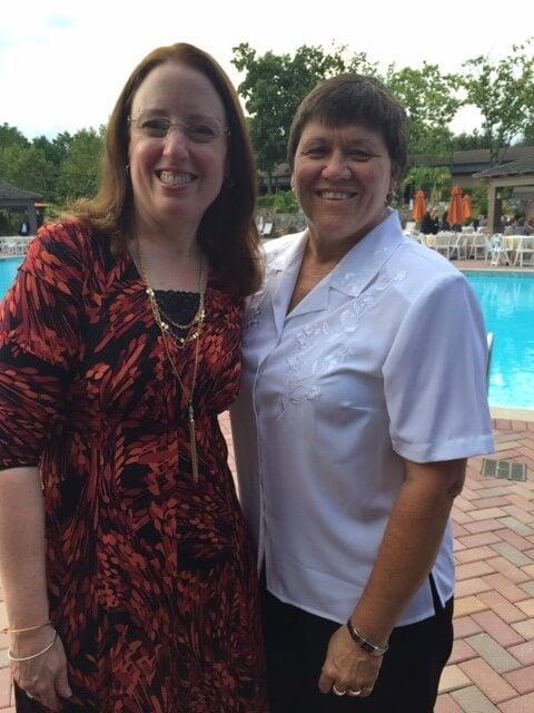 Jean Zakshevsky and Jeanine Spencer (Bogashewicz), co-founders of UL's Melville Knitting and Crocheting Club