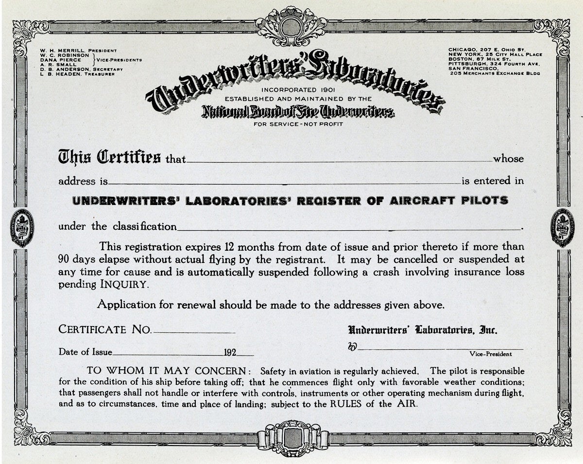 1921 pilot certificate.