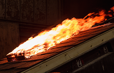 Fire test for roof assembly