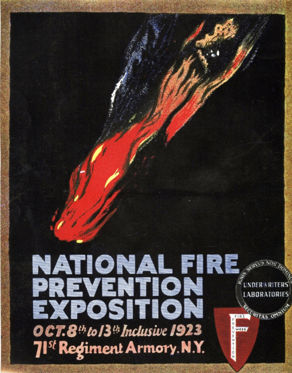 A promotional poster for the 1923 National Fire Prevention Exposition, featuring UL’s logo. | UL Archives