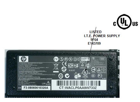 Photograph and Marking of AC Adaptor authorized to bear the UL Mark