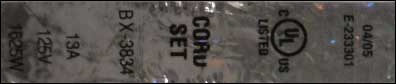 Photo of label with counterfeit UL Mark