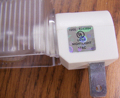 Photographs of the Nightlight and Package with counterfeit UL Mark 4